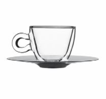Drink & Design Espresso Tasse mit Edelstahluntertasse Thermic Glass 65 ml, 2er Set