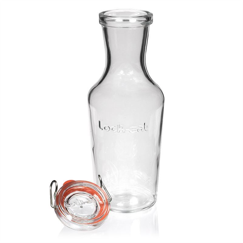 1000ml Glaskaraffe der Serie Lock-Eat mit abnehmbarem Deckel  neben der Flasche