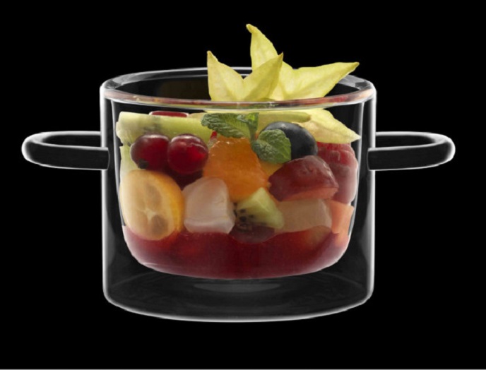 Food & Design Schälchen mit Henkeln Themic Glass, 120 ml, mit Obstsalat gefüllt, dunkler Hintergrund