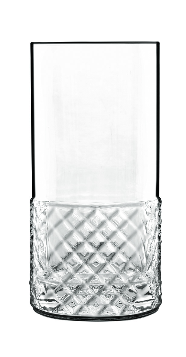 Longdrinkglas leer, unterer Glasteil strukturiert,, Serie Roma 1960, 480 ml
