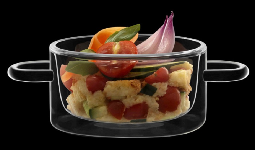 Food & Design Schale mit Henkeln Thermic Glass, 270 ml , mit Salat gefüllt, dunkler Hintergrund